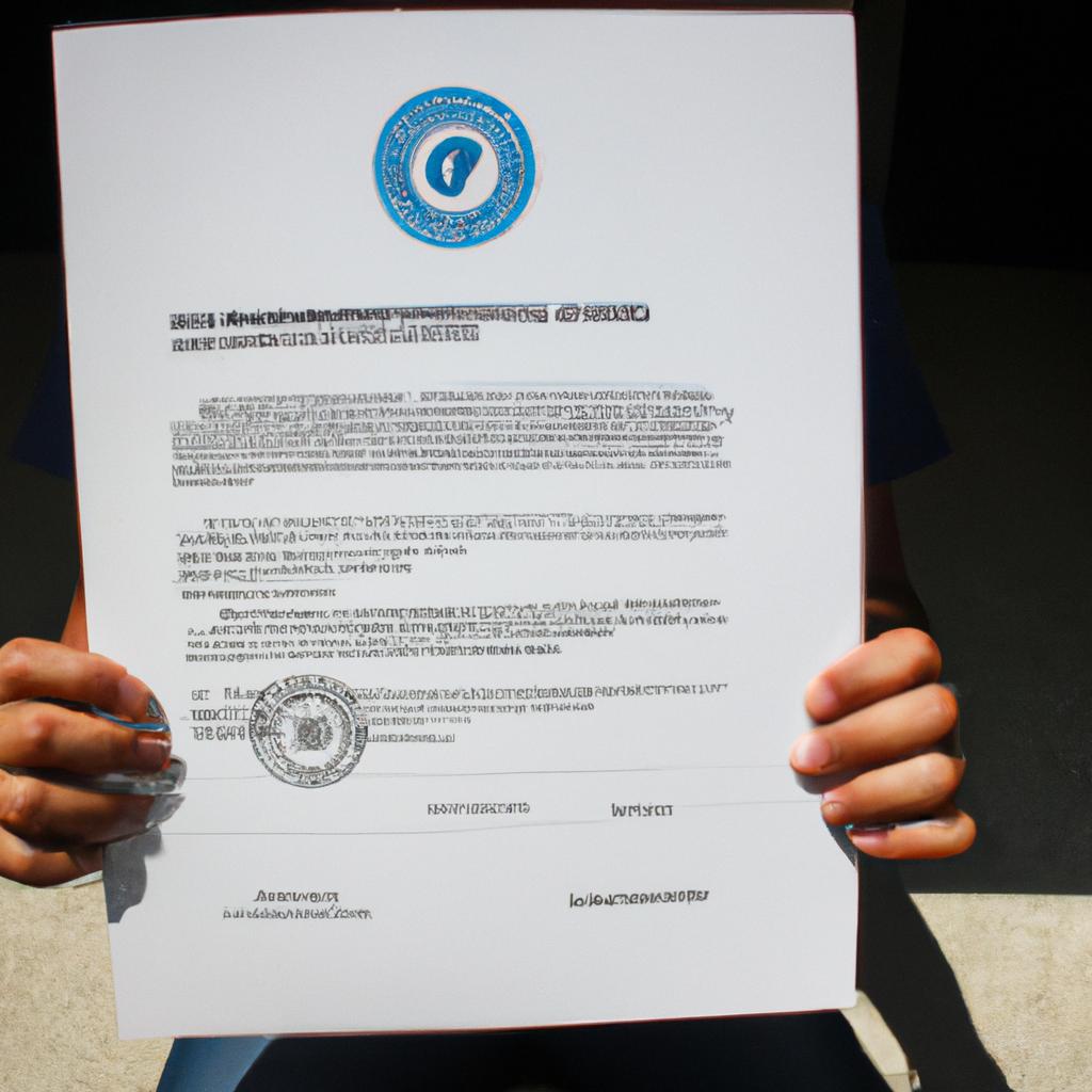 Person holding certification compliance document